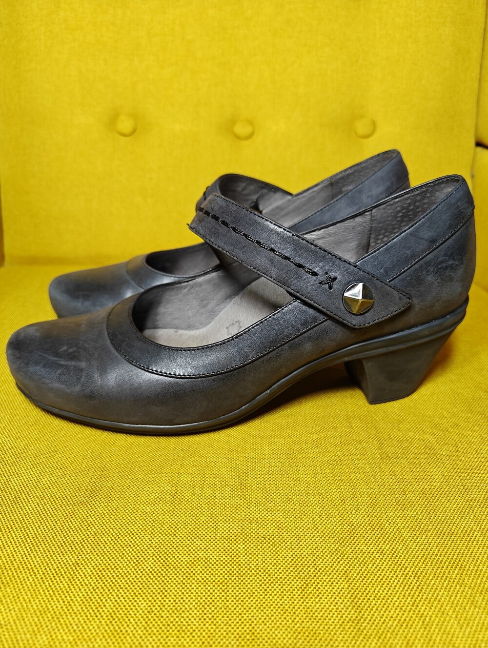 ABEO Rebeka Mary Jane Pump Charcoal Grey Leather Heels Women's Shoes Size 9N